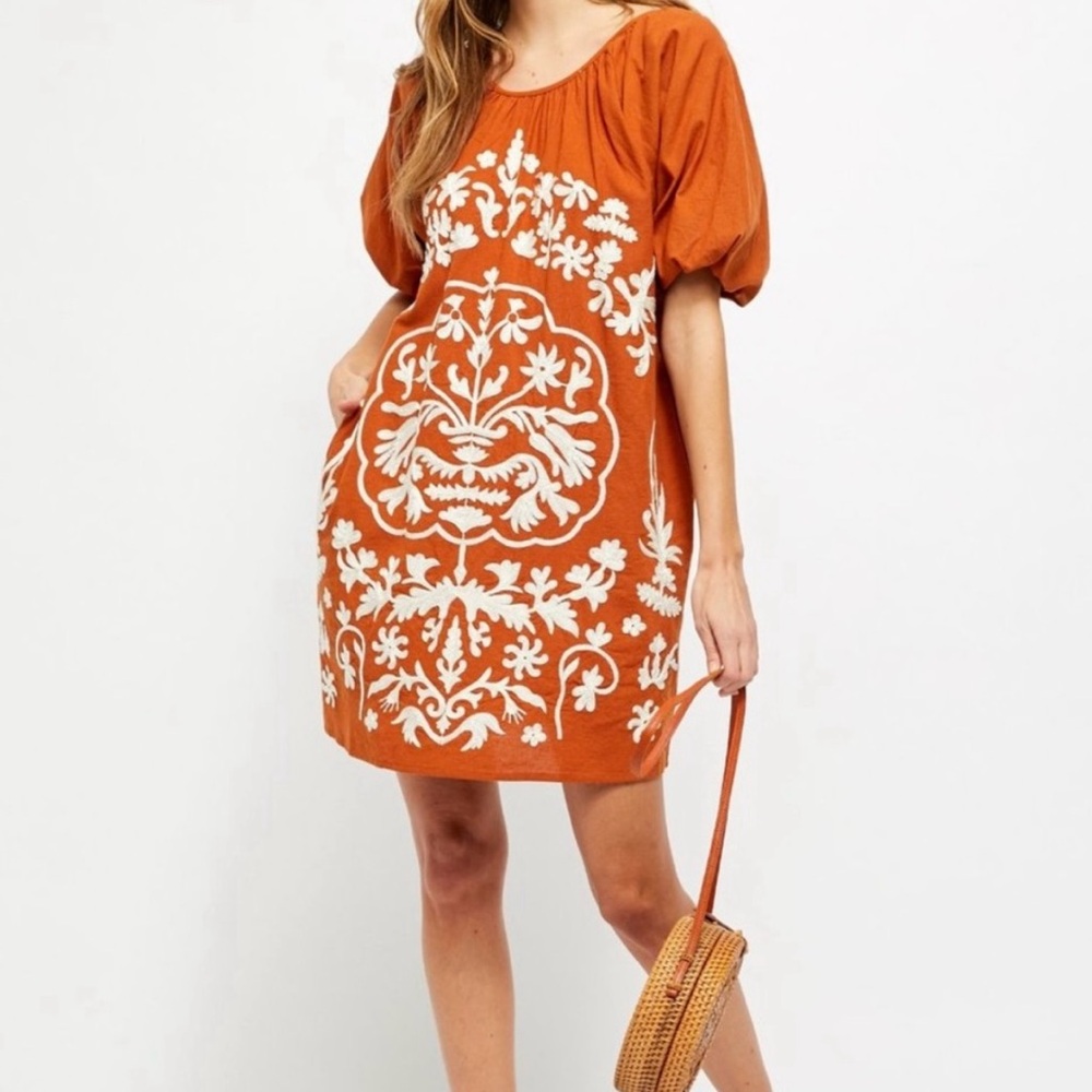 Free People Fiona Embroidered Mini Dress